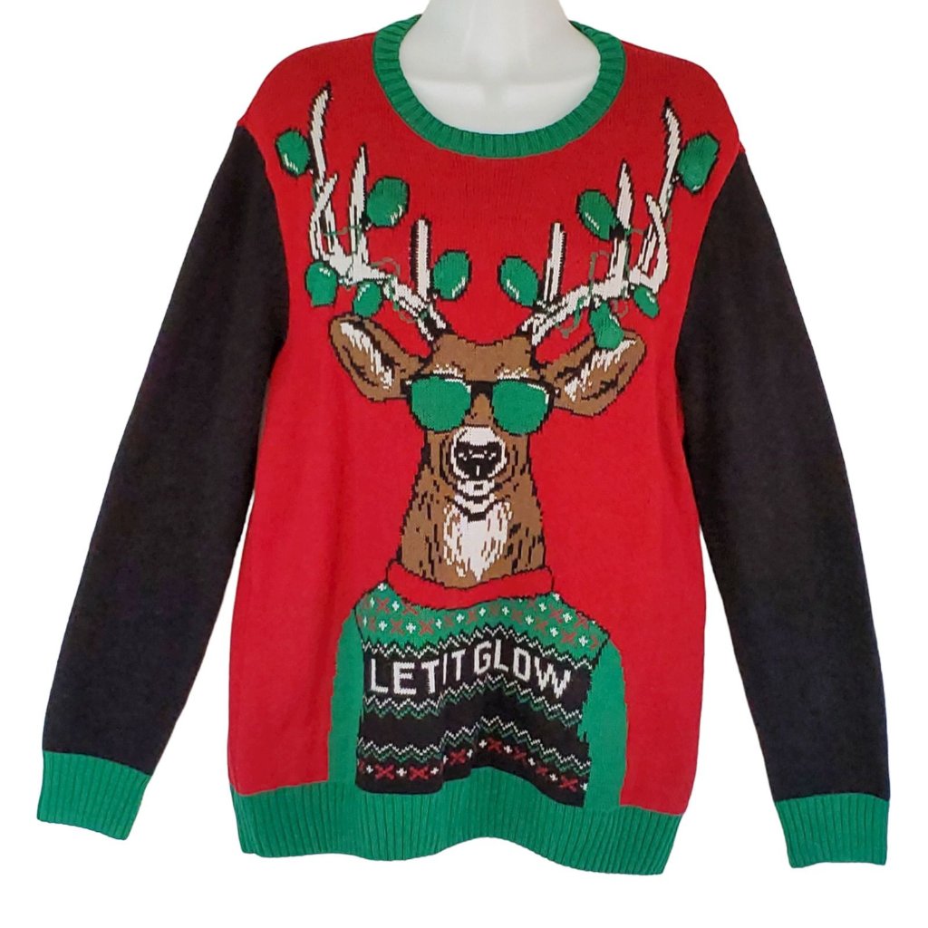 Ugly Christmas Sweater Men's Small Knit Pullover Reindeer Light Up Long Sleeve